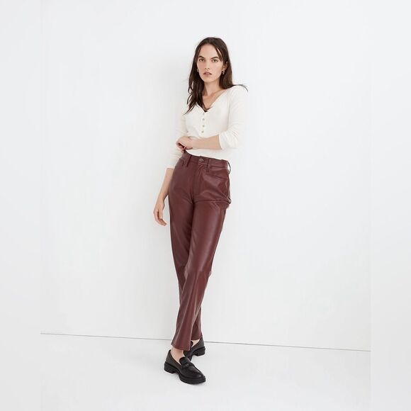 Madewell The Perfect Vintage Straight Jean Faux Leather Edition in Dark Cabernet - Picture 1 of 16
